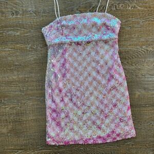 Topshop Pink Iridescent Sequin Mini Dress Spaghetti Strap NWT 10A02P PNK US 2